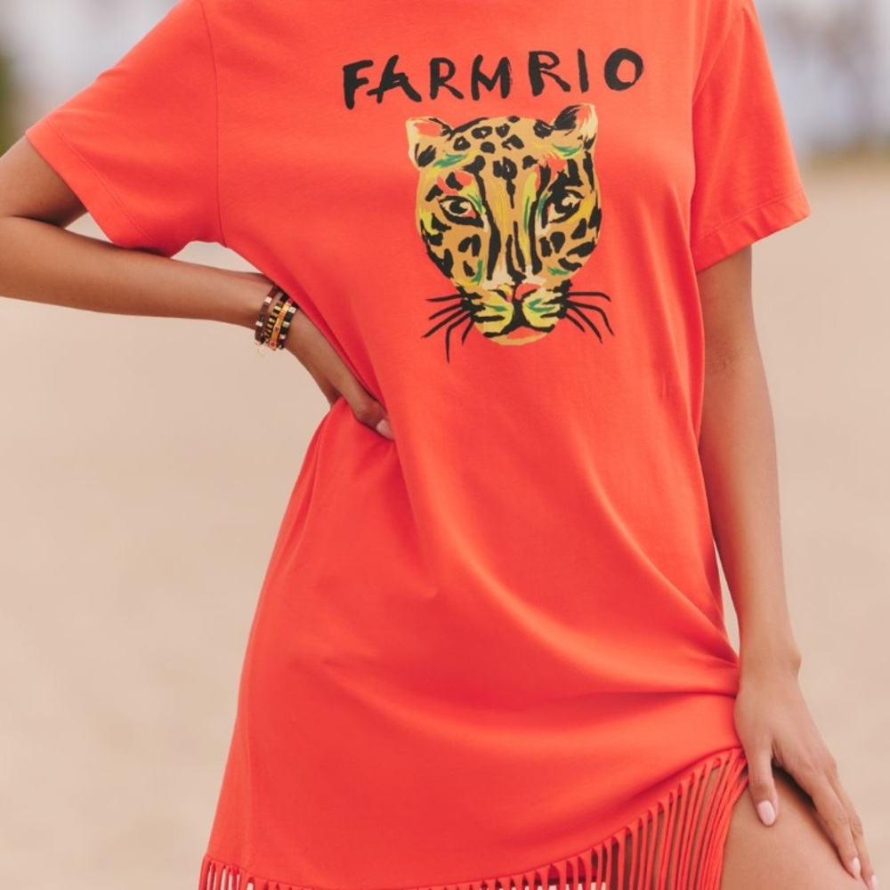 New FARM Rio x Anthropologie Fringe Mini T-Shirt Dress - Picture 3 of 4